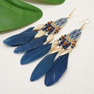 Boho Aztec Feather pendant earrings